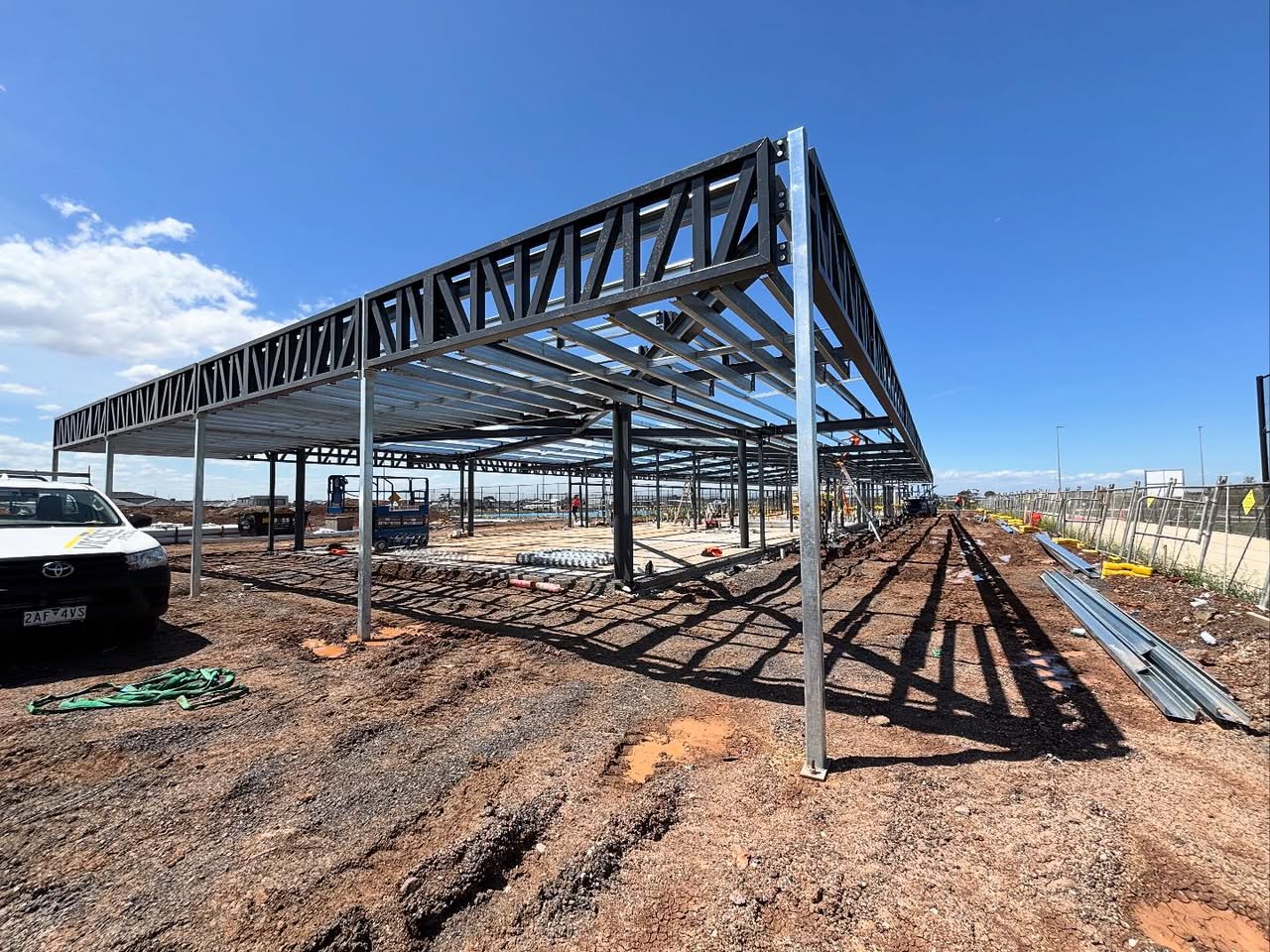 Steel frame against blue sky